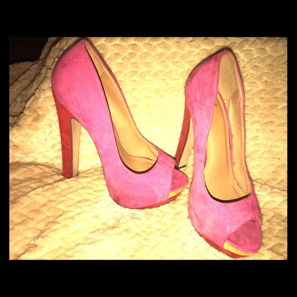 Suede Pink with Red High Heels - Picture 1 of 1